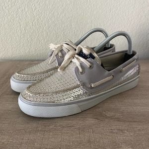 Silver Sequin Sperry Shoes 